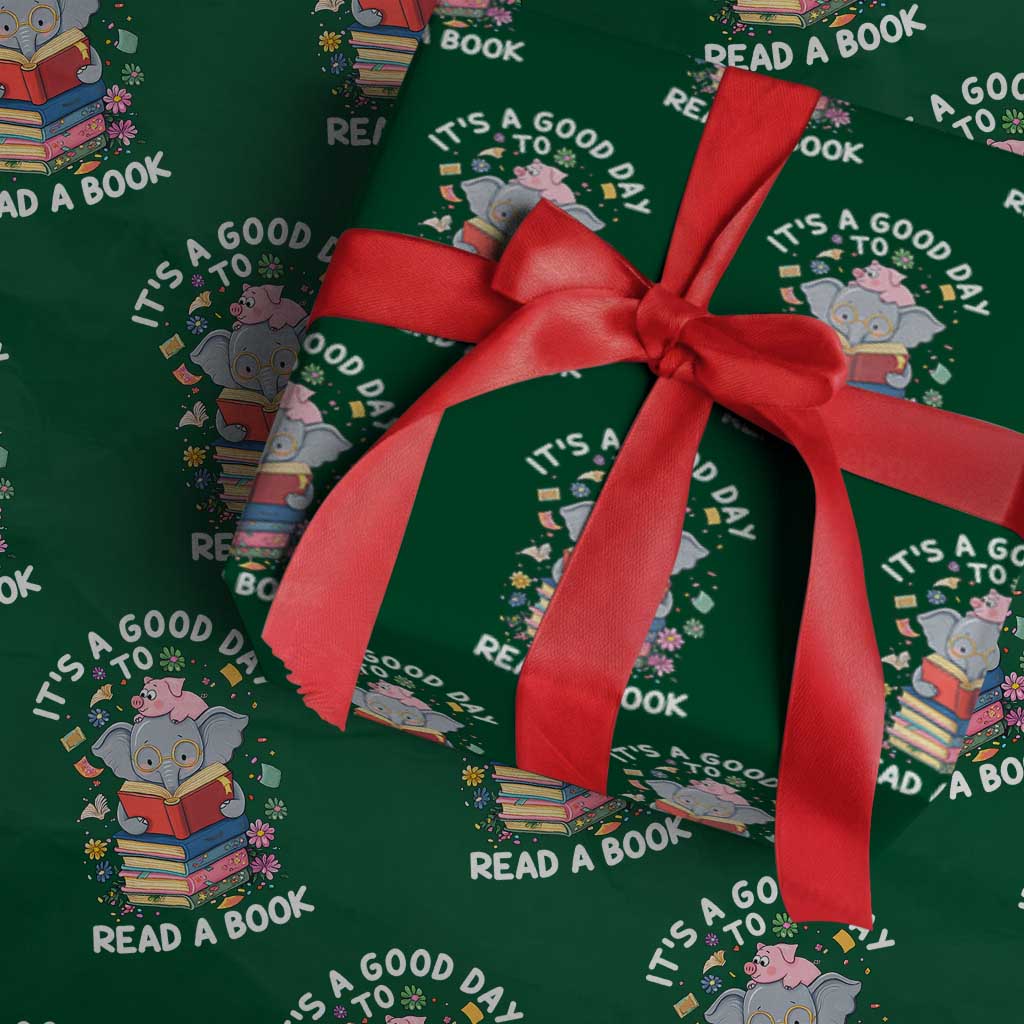 Its A Good Day To Read Book Wrapping Paper Roll Cute Elephant Reading Across America TS02 Green Print Your Wear