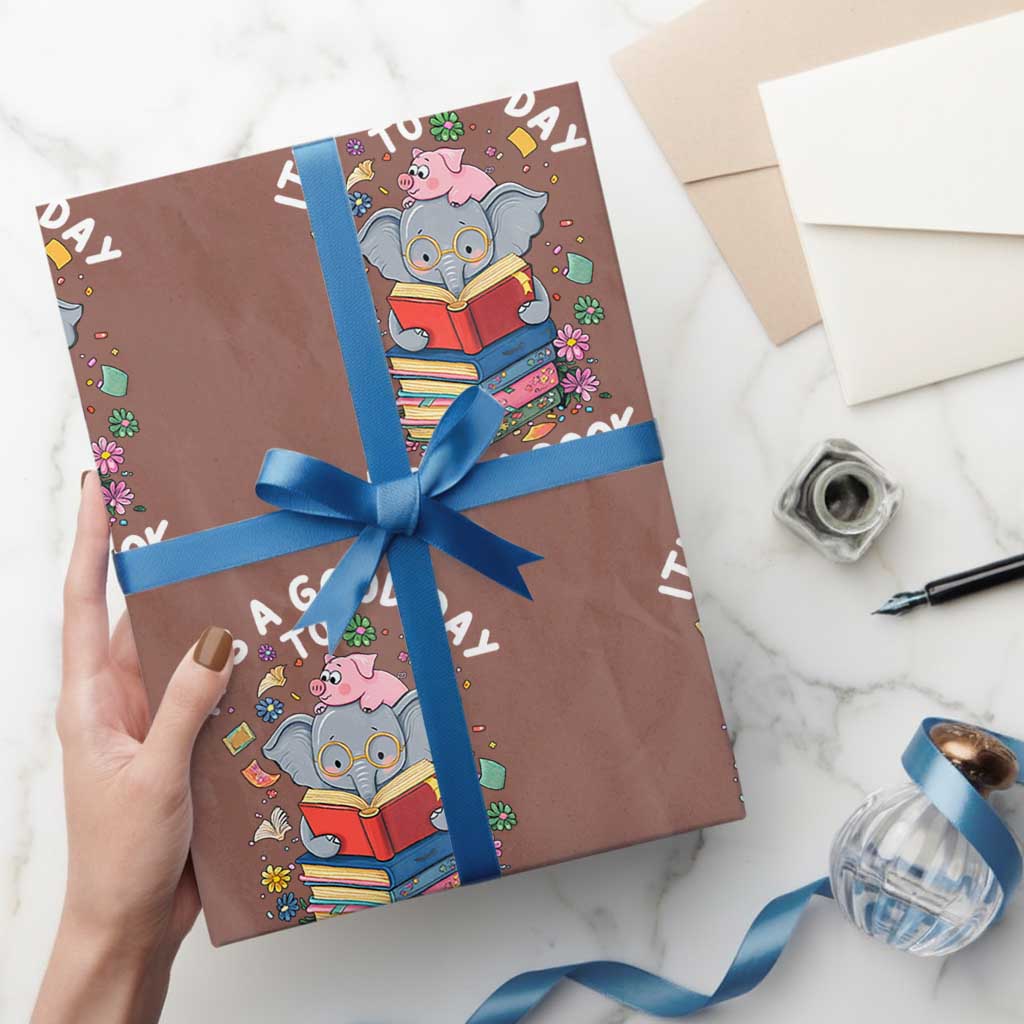 Its A Good Day To Read Book Wrapping Paper Roll Cute Elephant Reading Across America TS02 Mocha Print Your Wear
