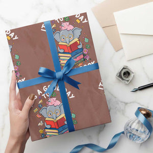 Its A Good Day To Read Book Wrapping Paper Roll Cute Elephant Reading Across America TS02 Mocha Print Your Wear