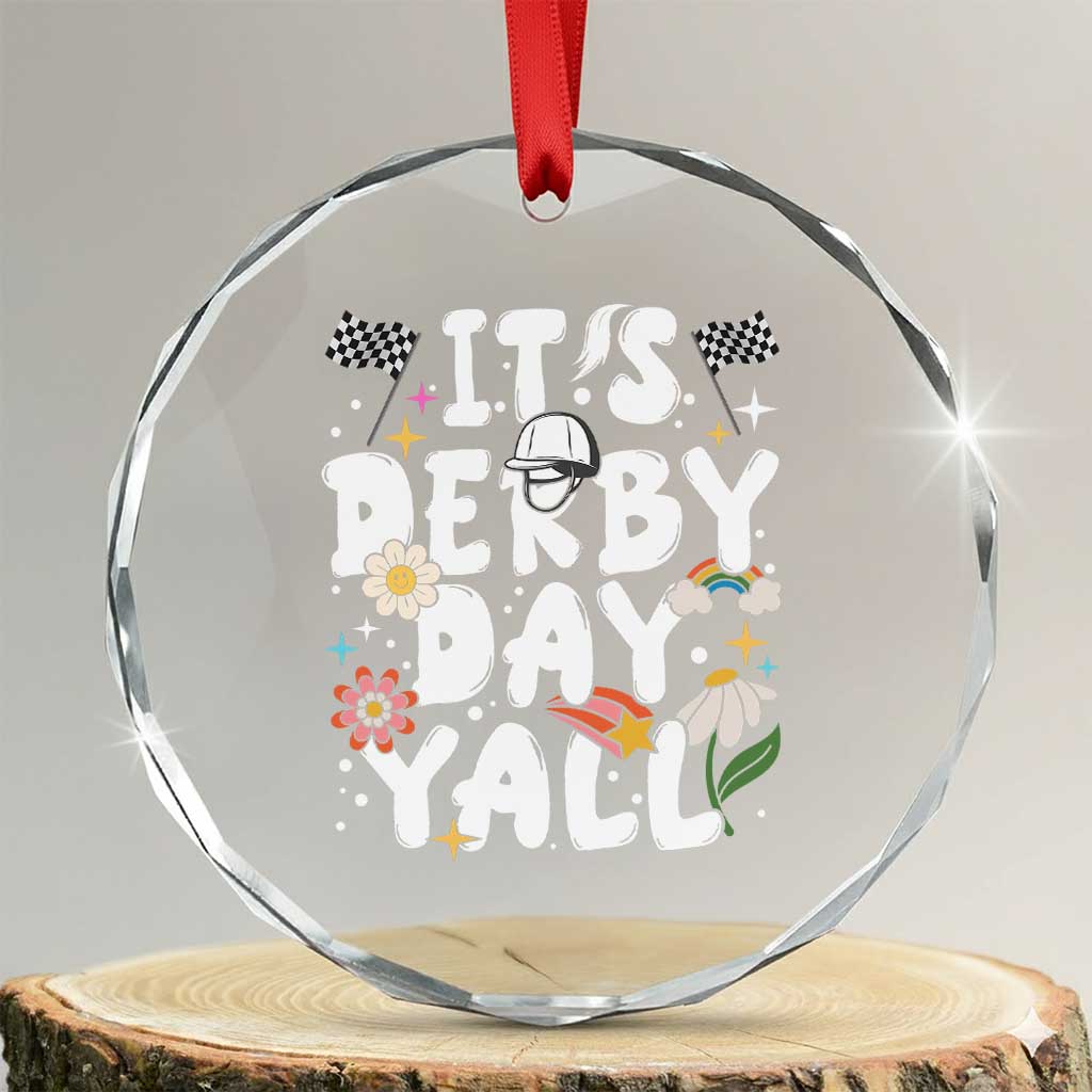 It's Derby Day Y'All Crystal Glass Ornament Retro Groovy KY Horse Racing TS02 Transparent Glass 3'' Circle Print Your Wear