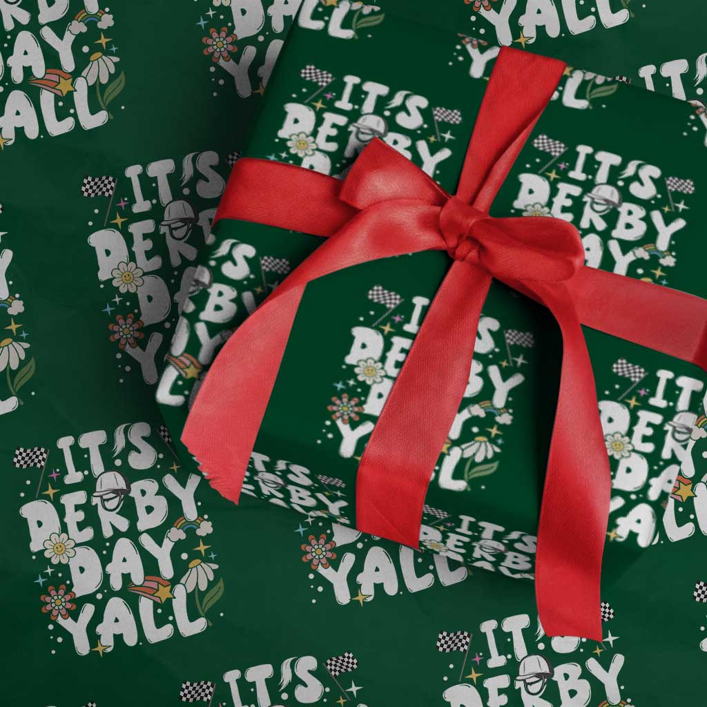 It's Derby Day Y'All Wrapping Paper Roll Retro Groovy KY Horse Racing TS02 Green Print Your Wear