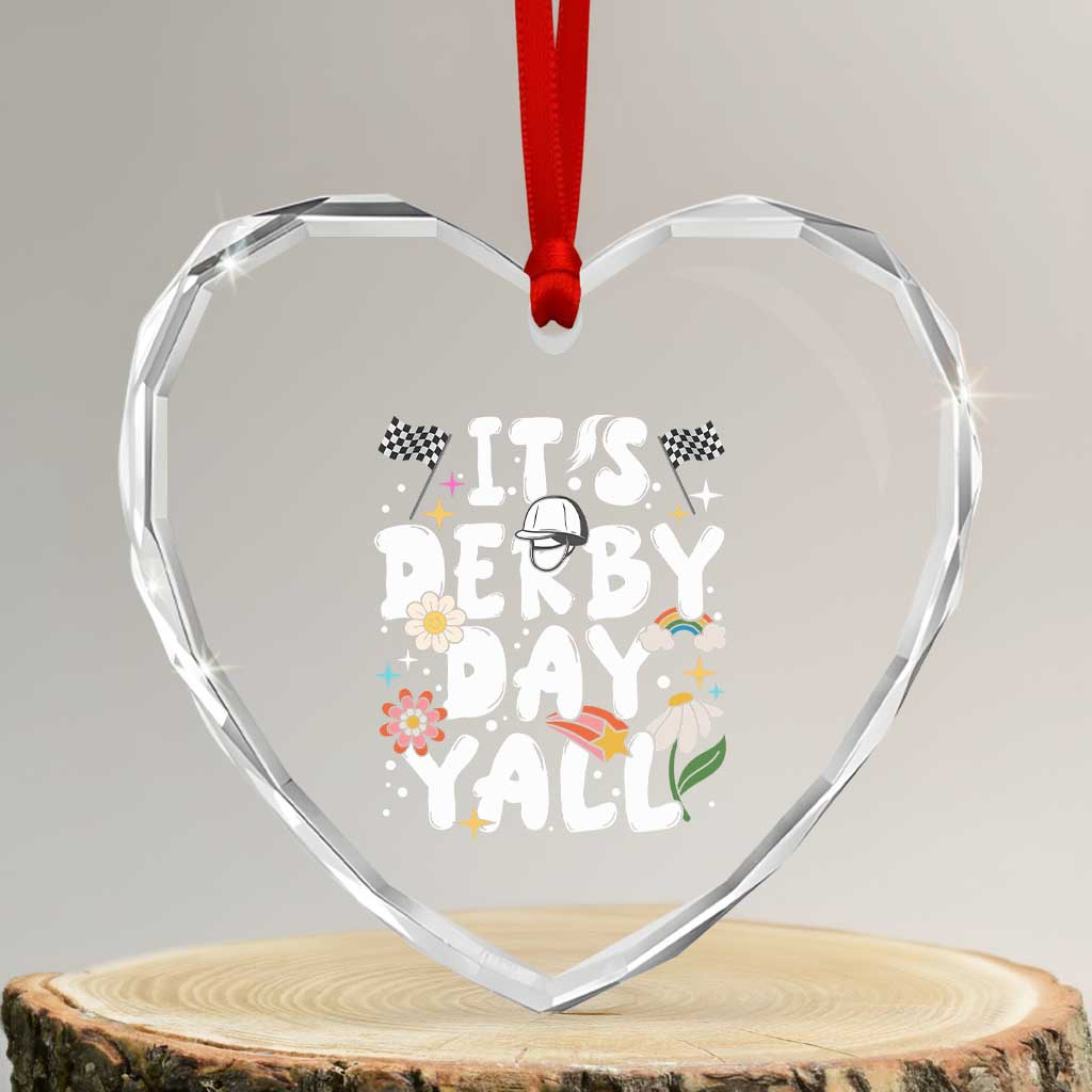 It's Derby Day Y'All Heart Crystal Glass Ornament Retro Groovy KY Horse Racing TS02 Transparent Glass 3'' Heart Print Your Wear