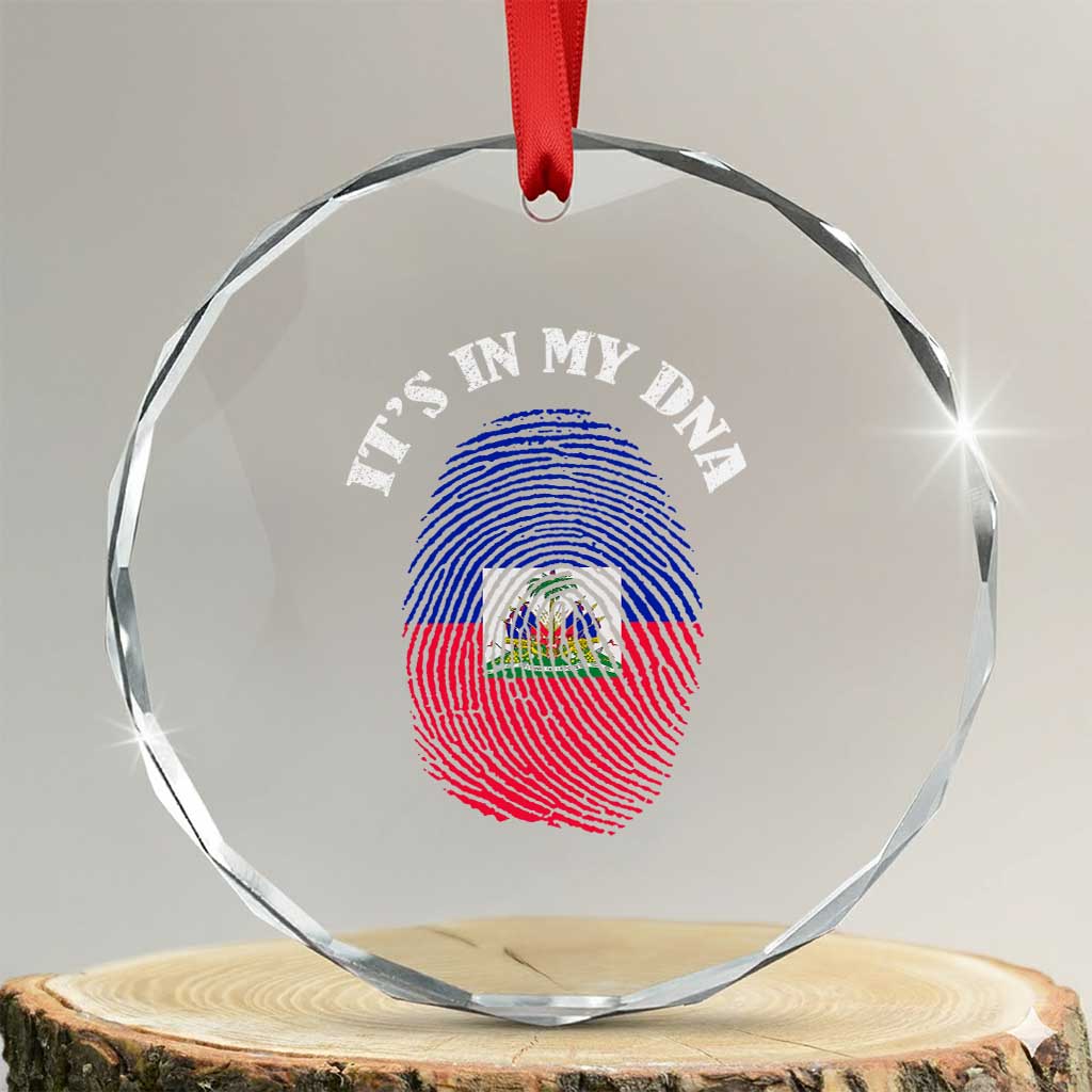 It's In My DNA Haitian Flag Fingerprint Graphic Crystal Glass Ornament Haiti Heritage Pride TS02 Transparent Glass 3'' Circle Print Your Wear