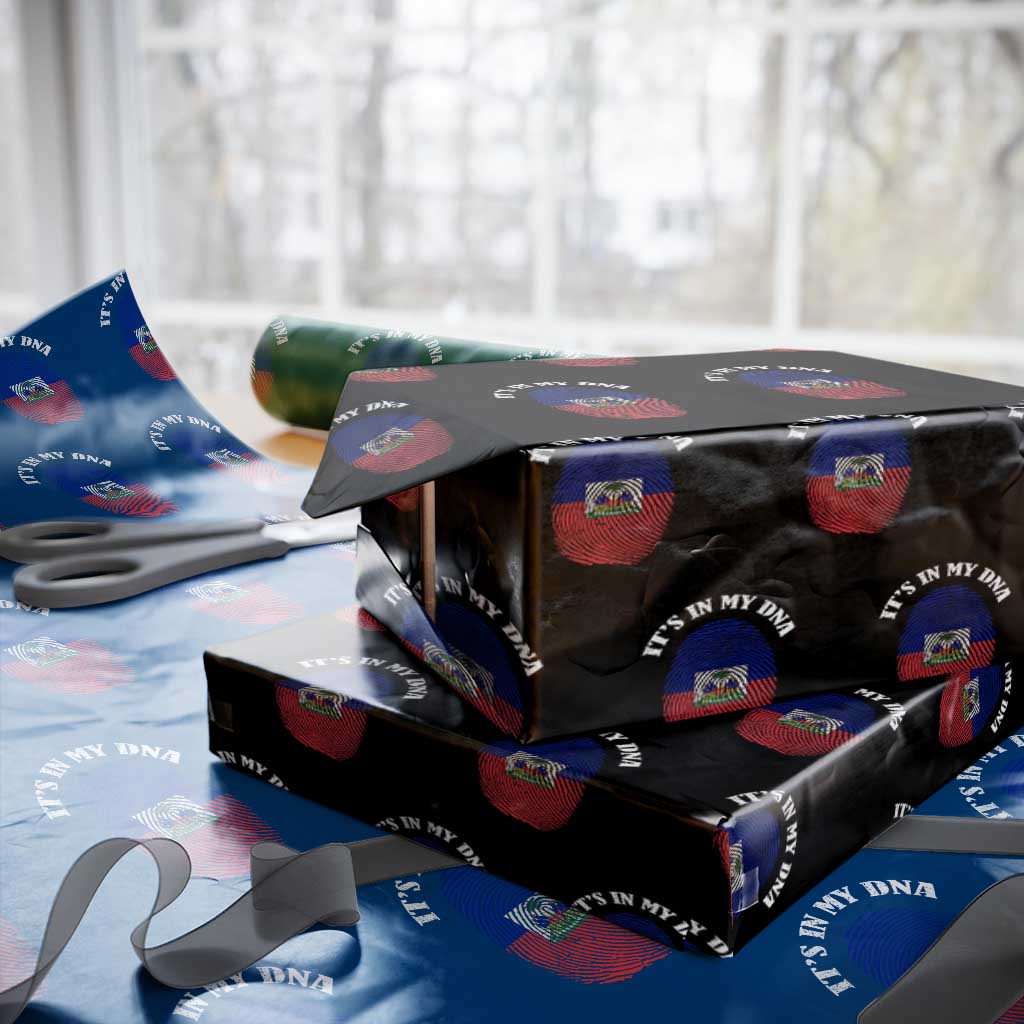 It's In My DNA Haitian Flag Fingerprint Graphic Wrapping Paper Roll Haiti Heritage Pride TS02 Black Print Your Wear