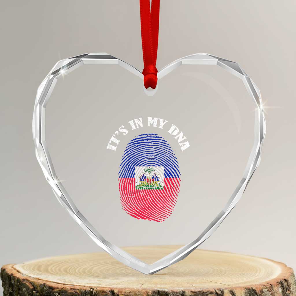 It's In My DNA Haitian Flag Fingerprint Graphic Heart Crystal Glass Ornament Haiti Heritage Pride TS02 Transparent Glass 3'' Heart Print Your Wear