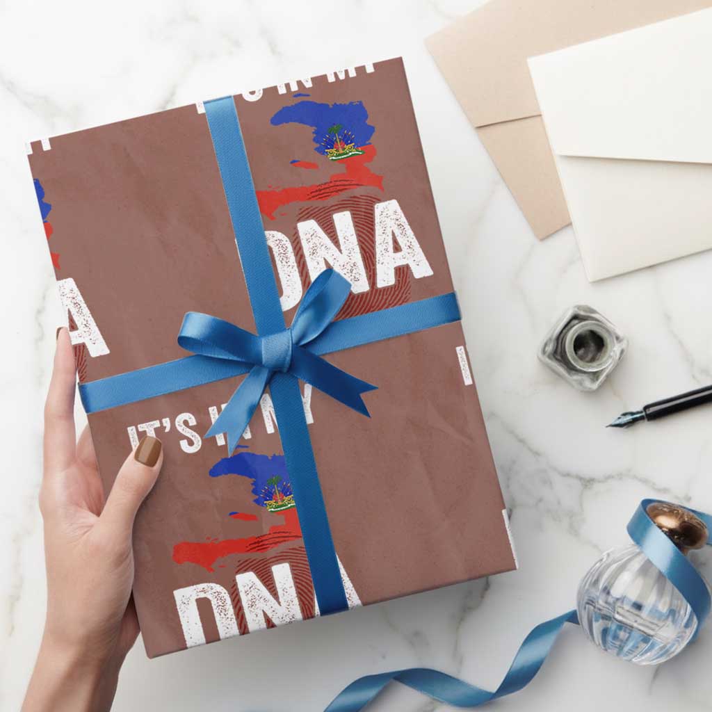 It's In My DNA Haitian Map and Fingerprint Flag Graphic Wrapping Paper Roll Haiti Heritage Pride TS02 Mocha Print Your Wear