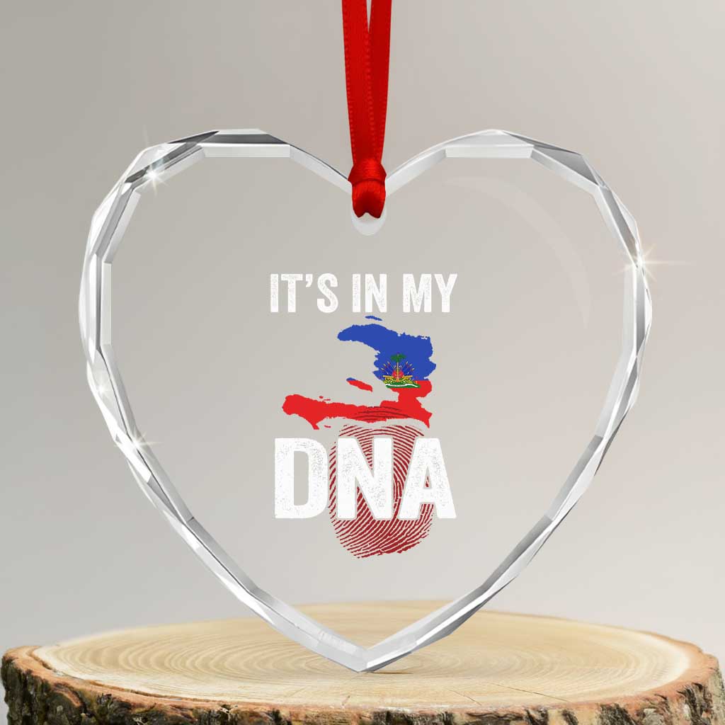 It's In My DNA Haitian Map and Fingerprint Flag Graphic Heart Crystal Glass Ornament Haiti Heritage Pride TS02 Transparent Glass 3'' Heart Print Your Wear