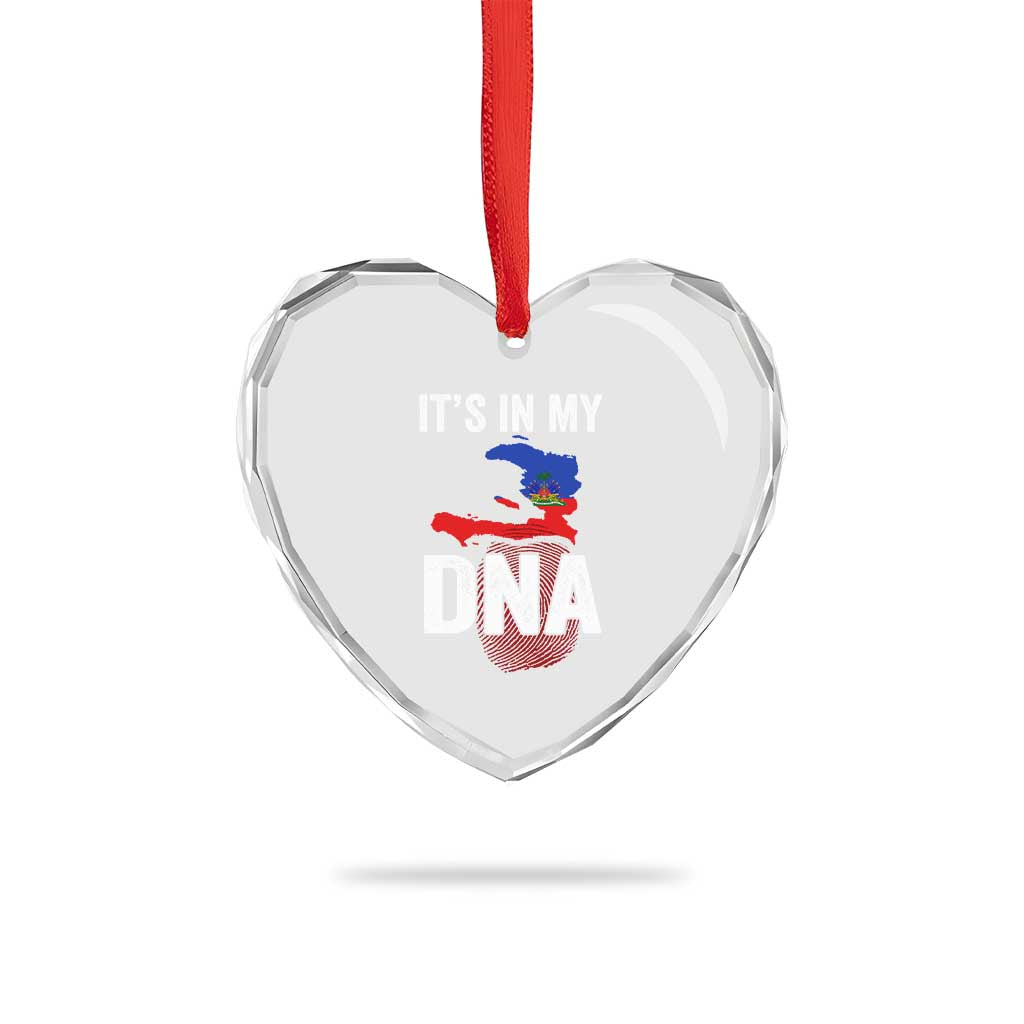 It's In My DNA Haitian Map and Fingerprint Flag Graphic Heart Crystal Glass Ornament Haiti Heritage Pride TS02 Print Your Wear