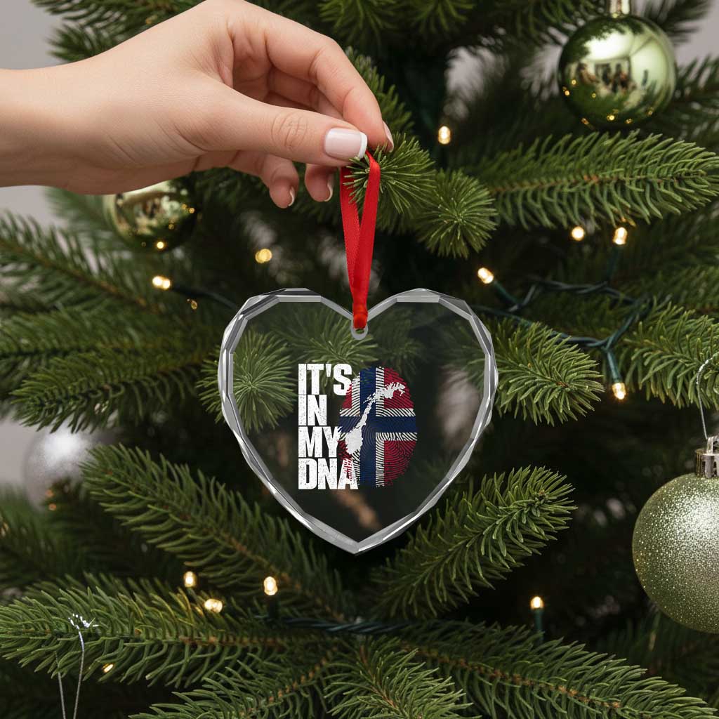 It's in My DNA Heart Crystal Glass Ornament Norwegian Norway Map Flag Pride