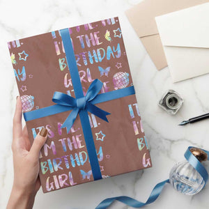 Its Me Hi Im The Birthday Girl Wrapping Paper Roll Tie Dye Colorful TS10 Mocha Print Your Wear