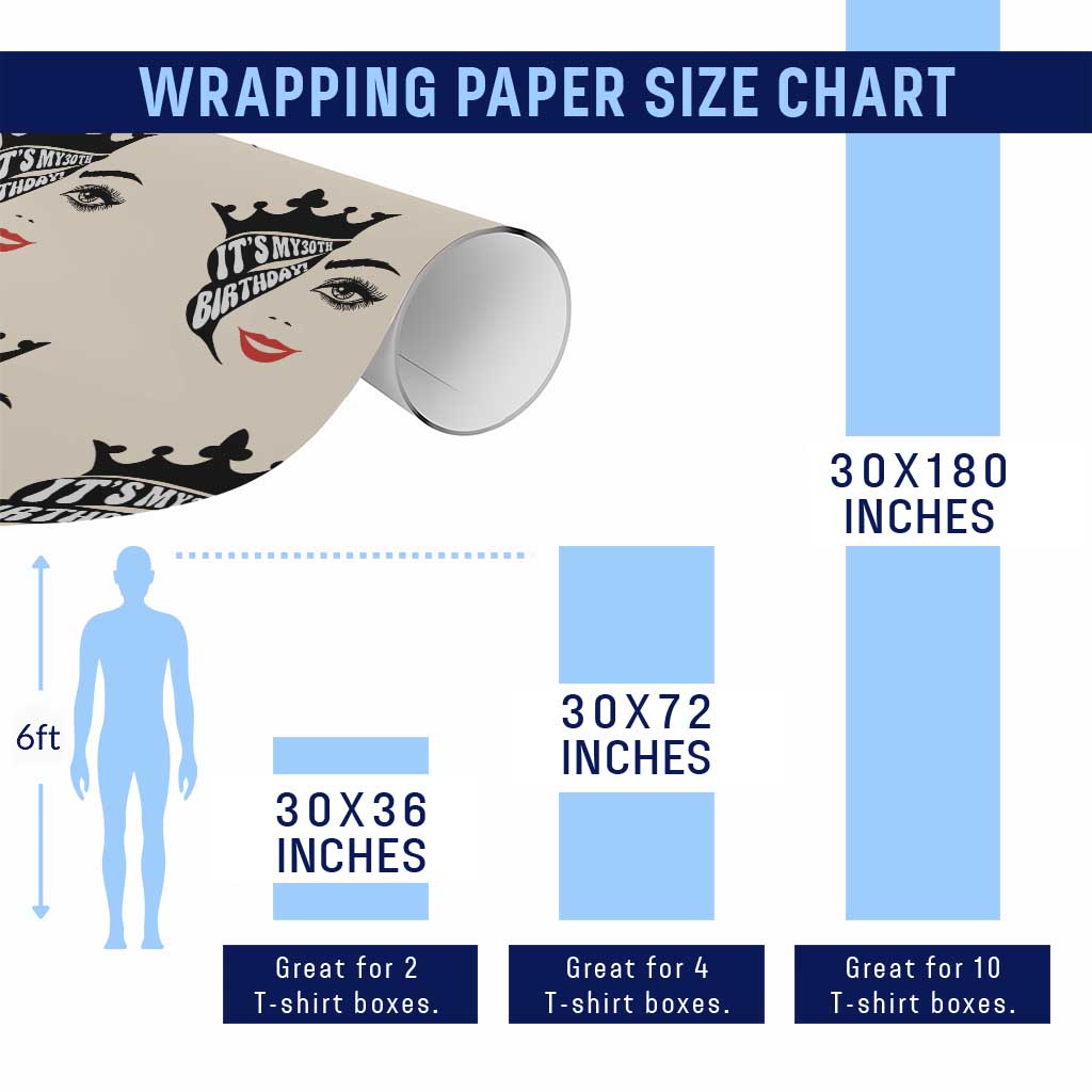 Its My 30th Birthday Wrapping Paper Roll Birthday Queen Crown Gift For Women