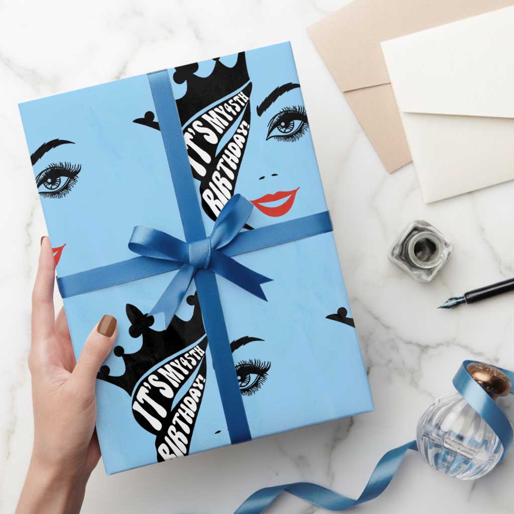Its My 45th Birthday Wrapping Paper Roll Birthday Queen Crown Gift For Women
