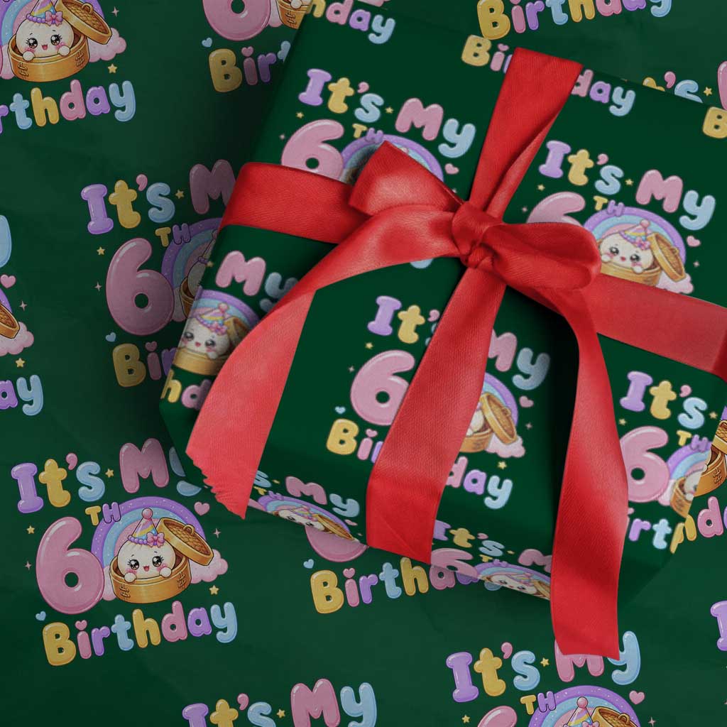 Its My 6th Birthday Kawaii Glitter Dumpling Graphic Wrapping Paper Roll Cute 6 Years Old Rainbow Bday Girl Party