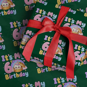Its My 6th Birthday Kawaii Glitter Dumpling Graphic Wrapping Paper Roll Cute 6 Years Old Rainbow Bday Girl Party