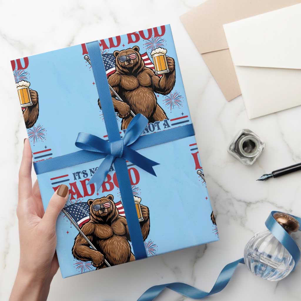 It's Not A Dad BOD It's A Father Figure Wrapping Paper Roll Dad Bear Drinking Beer 4th of July
