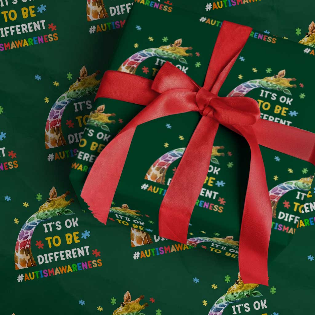 It's Ok To Be Different Autism Awareness Wrapping Paper Roll Rainbow Giraffe Puzzle TS11 Green Print Your Wear