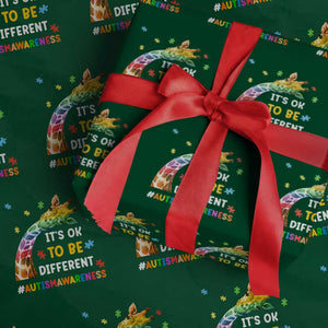 It's Ok To Be Different Autism Awareness Wrapping Paper Roll Rainbow Giraffe Puzzle TS11 Green Print Your Wear