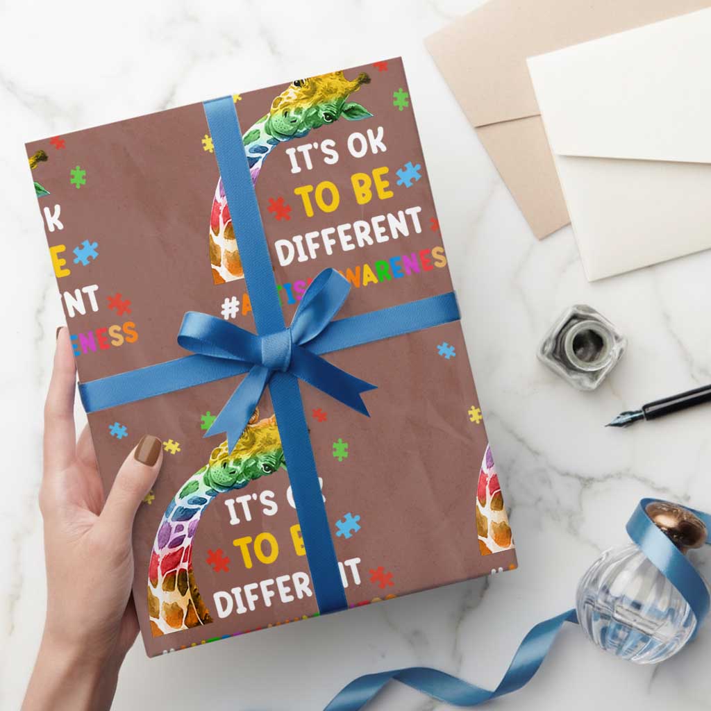 It's Ok To Be Different Autism Awareness Wrapping Paper Roll Rainbow Giraffe Puzzle TS11 Mocha Print Your Wear