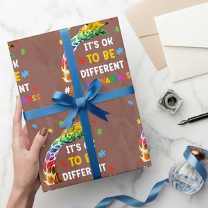 It's Ok To Be Different Autism Awareness Wrapping Paper Roll Rainbow Giraffe Puzzle TS11 Mocha Print Your Wear
