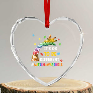 It's Ok To Be Different Autism Awareness Heart Crystal Glass Ornament Rainbow Giraffe Puzzle TS11 Transparent Glass 3'' Heart Print Your Wear