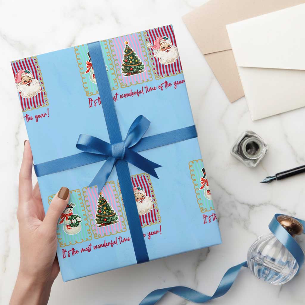 It's The Most Wonderful Time Of The Year Wrapping Paper Roll Coquette Christmas TS11 Light Blue Print Your Wear