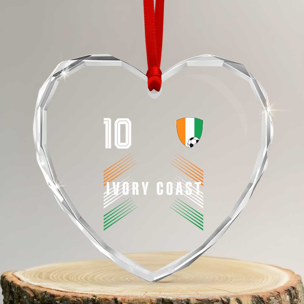 Ivory Coast Soccer Sports Graphic Number 10 Jersey Style Heart Crystal Glass Ornament Proud Ivorian Cote d'Ivoire Football Fans Game Day Pride