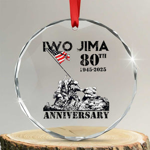 Iwo Jima WWII Veteran Crystal Glass Ornament 80th Anniversary 4th of July US Flag TS02 Transparent Glass 3'' Circle Print Your Wear