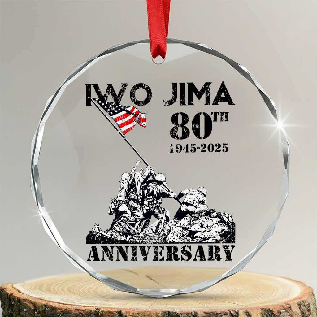 Iwo Jima WWII Veteran Crystal Glass Ornament 80th Anniversary 4th of July US Flag - Print Your Wear