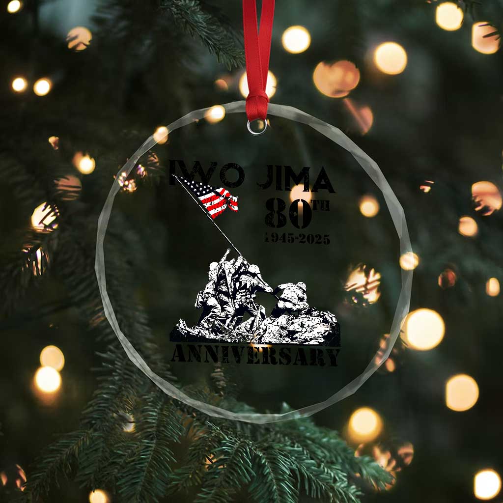 Iwo Jima WWII Veteran Crystal Glass Ornament 80th Anniversary 4th of July US Flag TS02 Print Your Wear
