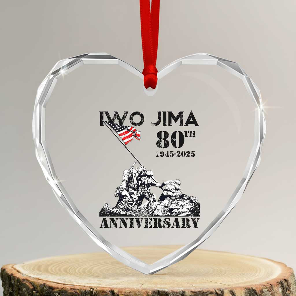 Iwo Jima WWII Veteran Heart Crystal Glass Ornament 80th Anniversary 4th of July US Flag TS02 Transparent Glass 3'' Heart Print Your Wear