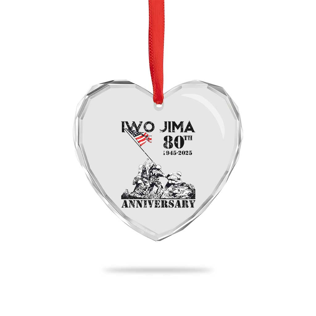 Iwo Jima WWII Veteran Heart Crystal Glass Ornament 80th Anniversary 4th of July US Flag TS02 Print Your Wear