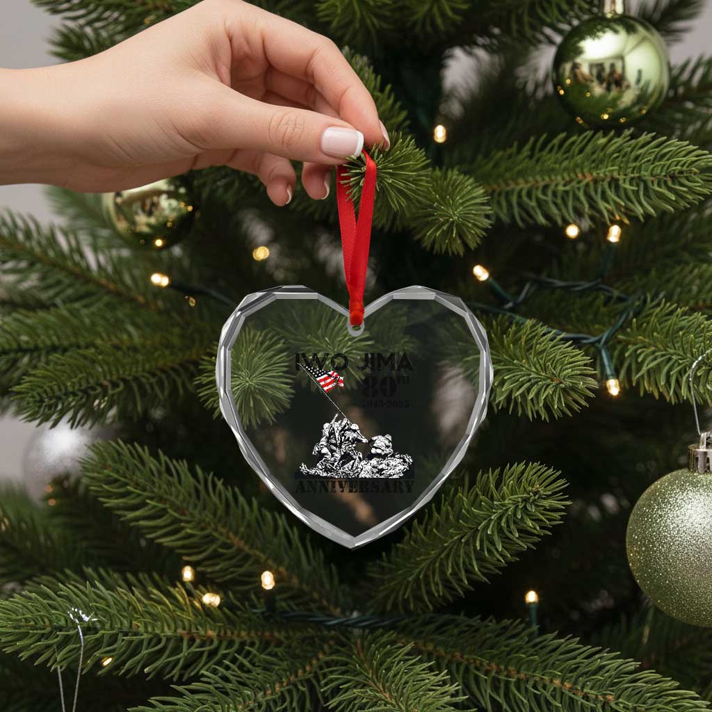 Iwo Jima WWII Veteran Heart Crystal Glass Ornament 80th Anniversary 4th of July US Flag TS02 Print Your Wear