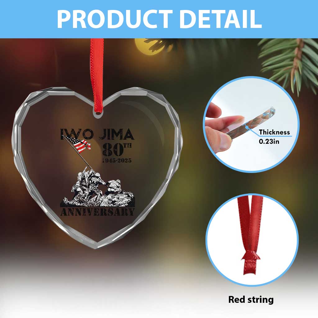 Iwo Jima WWII Veteran Heart Crystal Glass Ornament 80th Anniversary 4th of July US Flag TS02 Print Your Wear