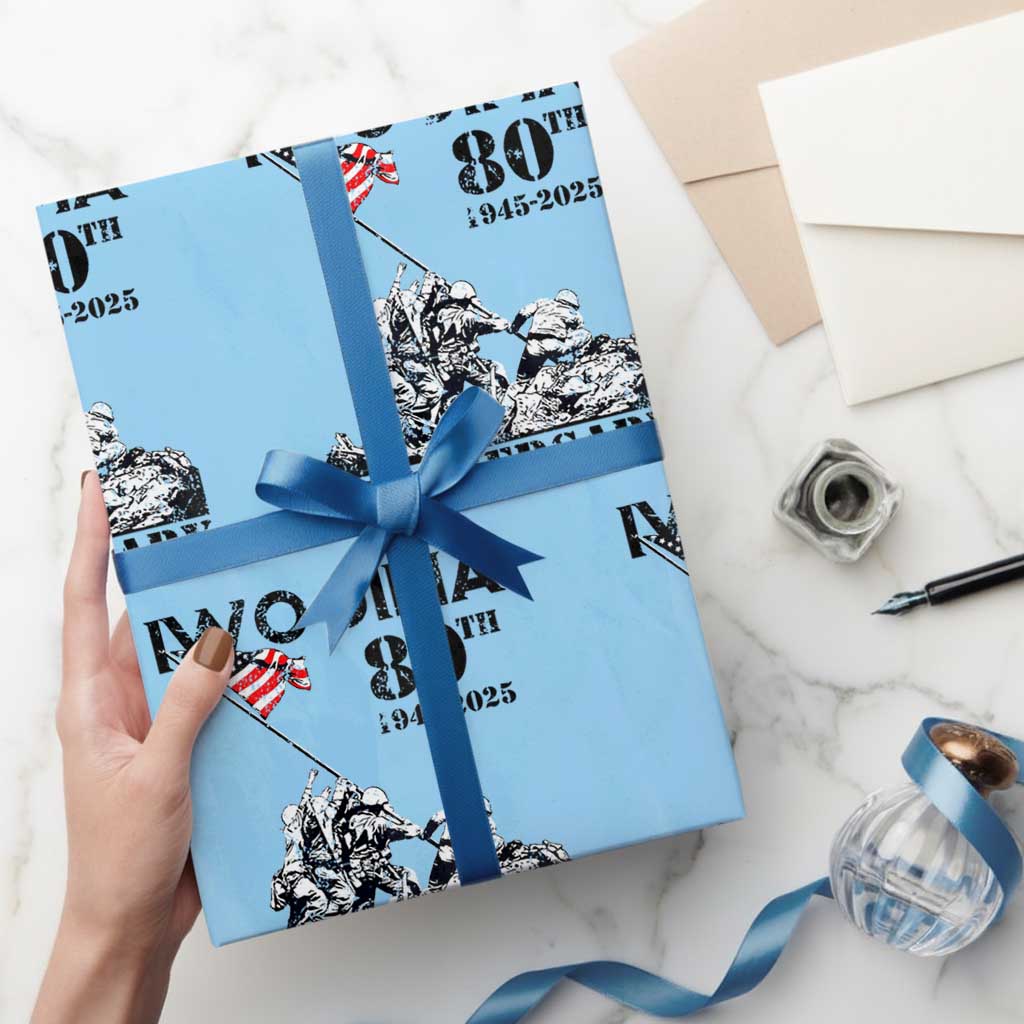 Iwo Jima WWII Veteran Wrapping Paper Roll 80th Anniversary 4th of July US Flag TS02 Light Blue Print Your Wear
