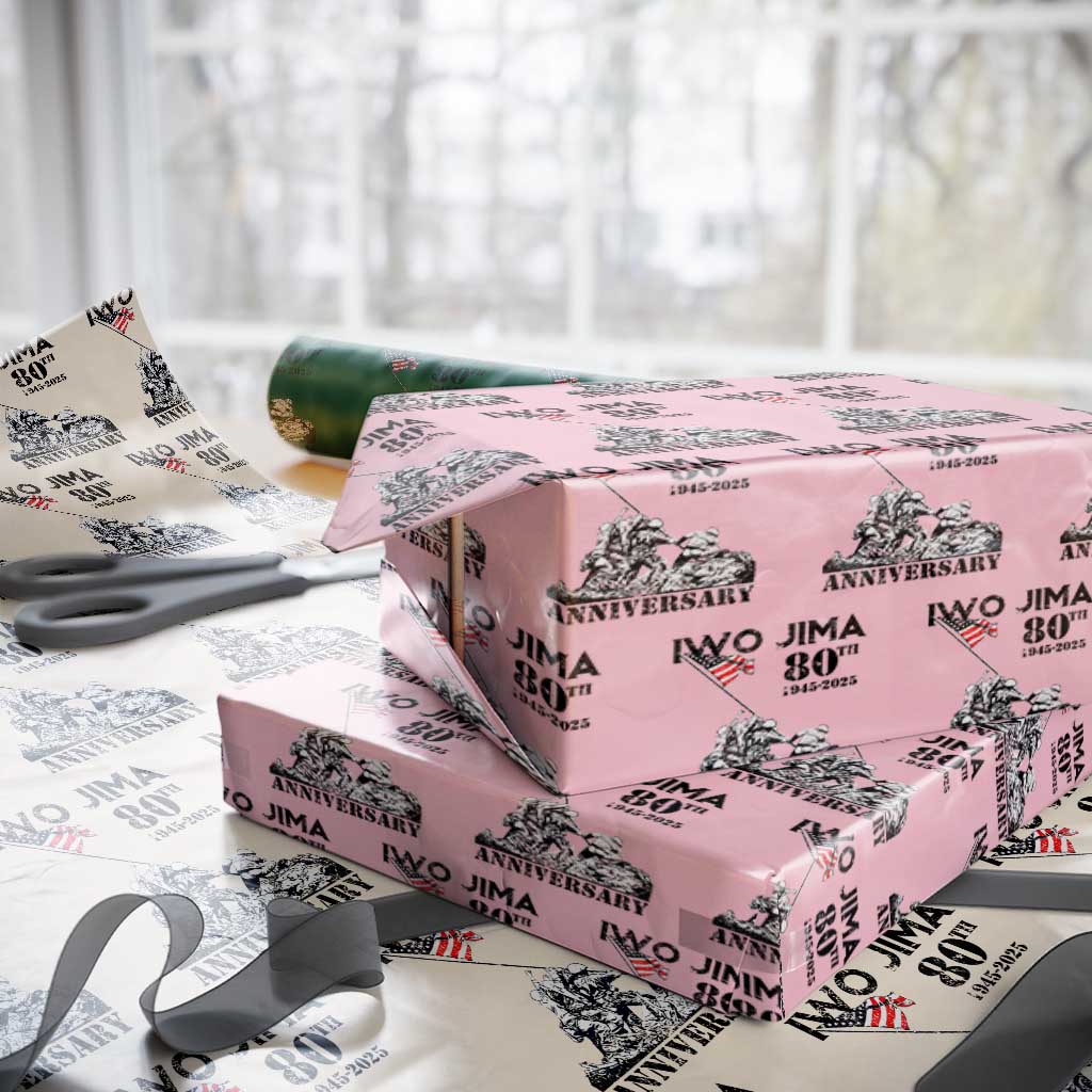 Iwo Jima WWII Veteran Wrapping Paper Roll 80th Anniversary 4th of July US Flag TS02 Light Pink Print Your Wear