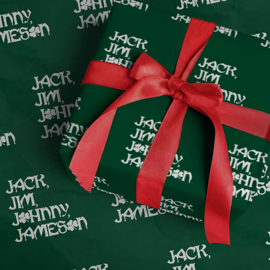 Jack Jim Johnny Jameson St Patricks Day Whiskey Shamrock Wrapping Paper Roll TS11 Green Print Your Wear