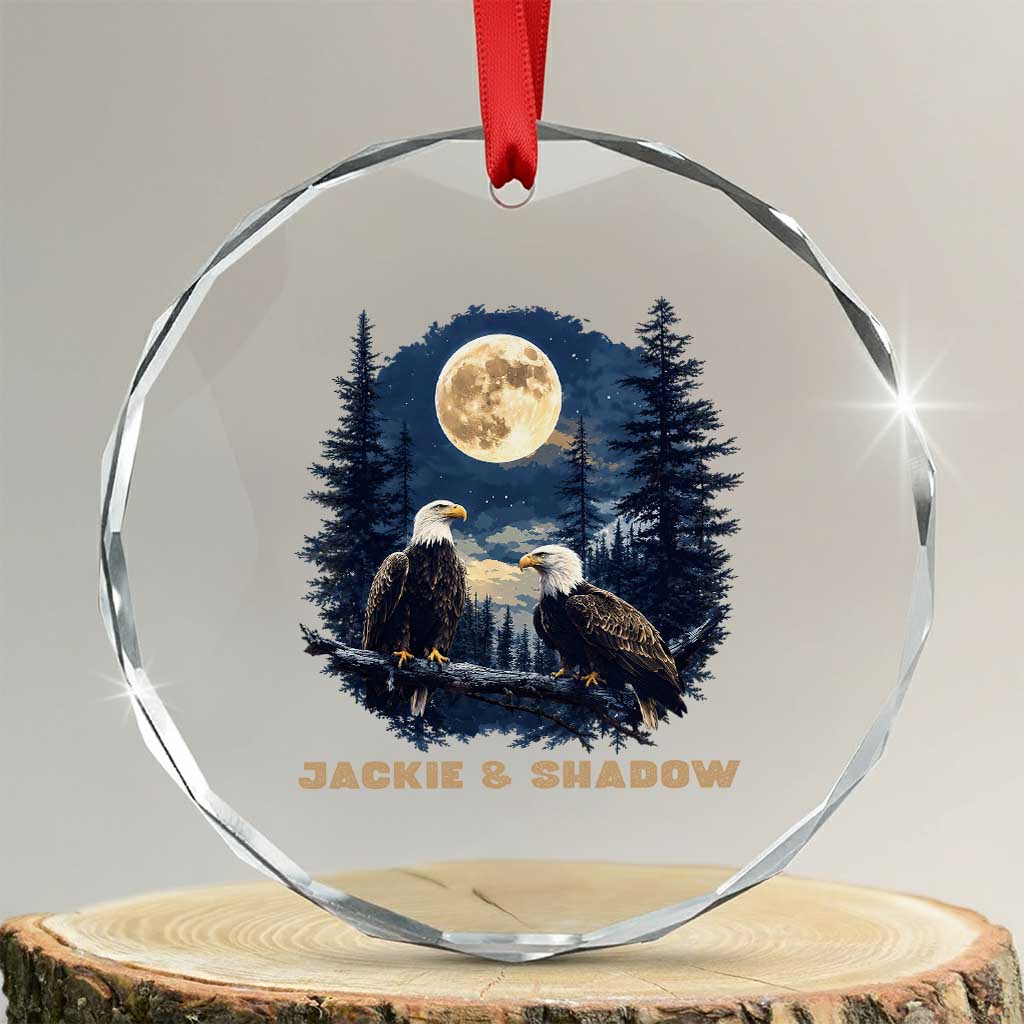 Jackie and Shadow Bald Eagle Couple Crystal Glass Ornament Full Moon Forest Vintage Nature Graphic TS02 Transparent Glass 3'' Circle Print Your Wear