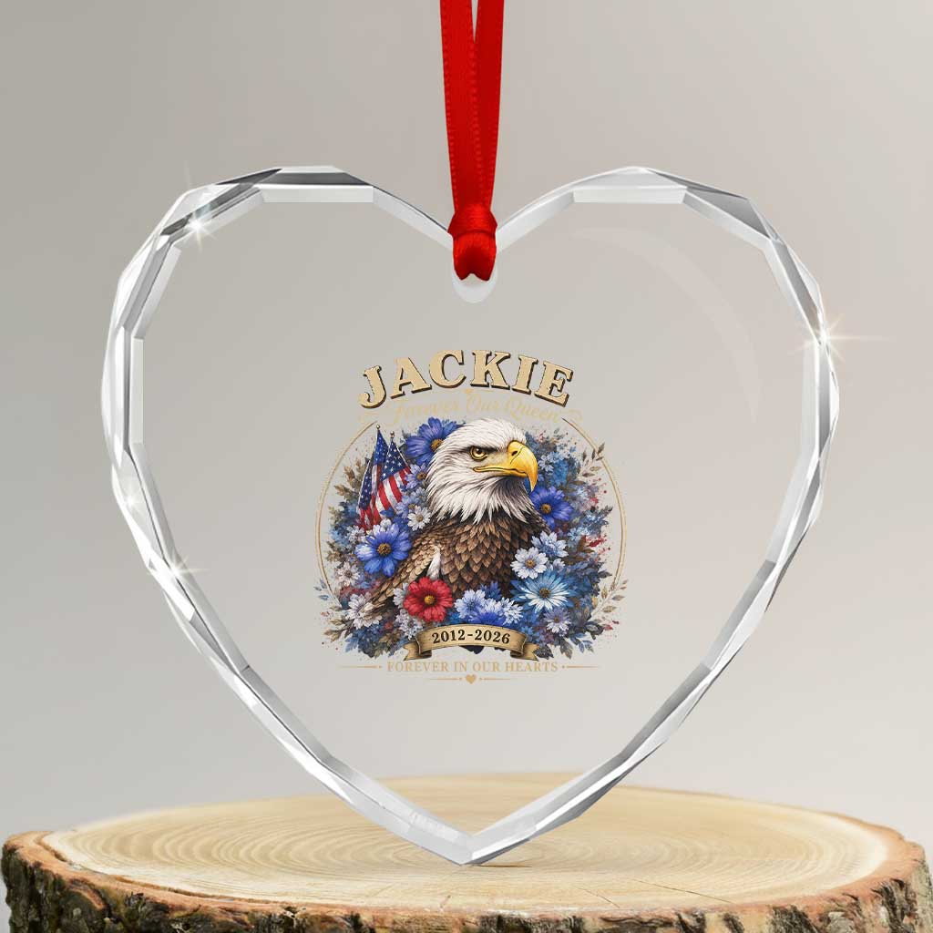 Jackie Bald Eagle Heart Crystal Glass Ornament Forever Our Queen And In Our Hearts USA Floral TS11 Transparent Glass 3'' Heart Print Your Wear