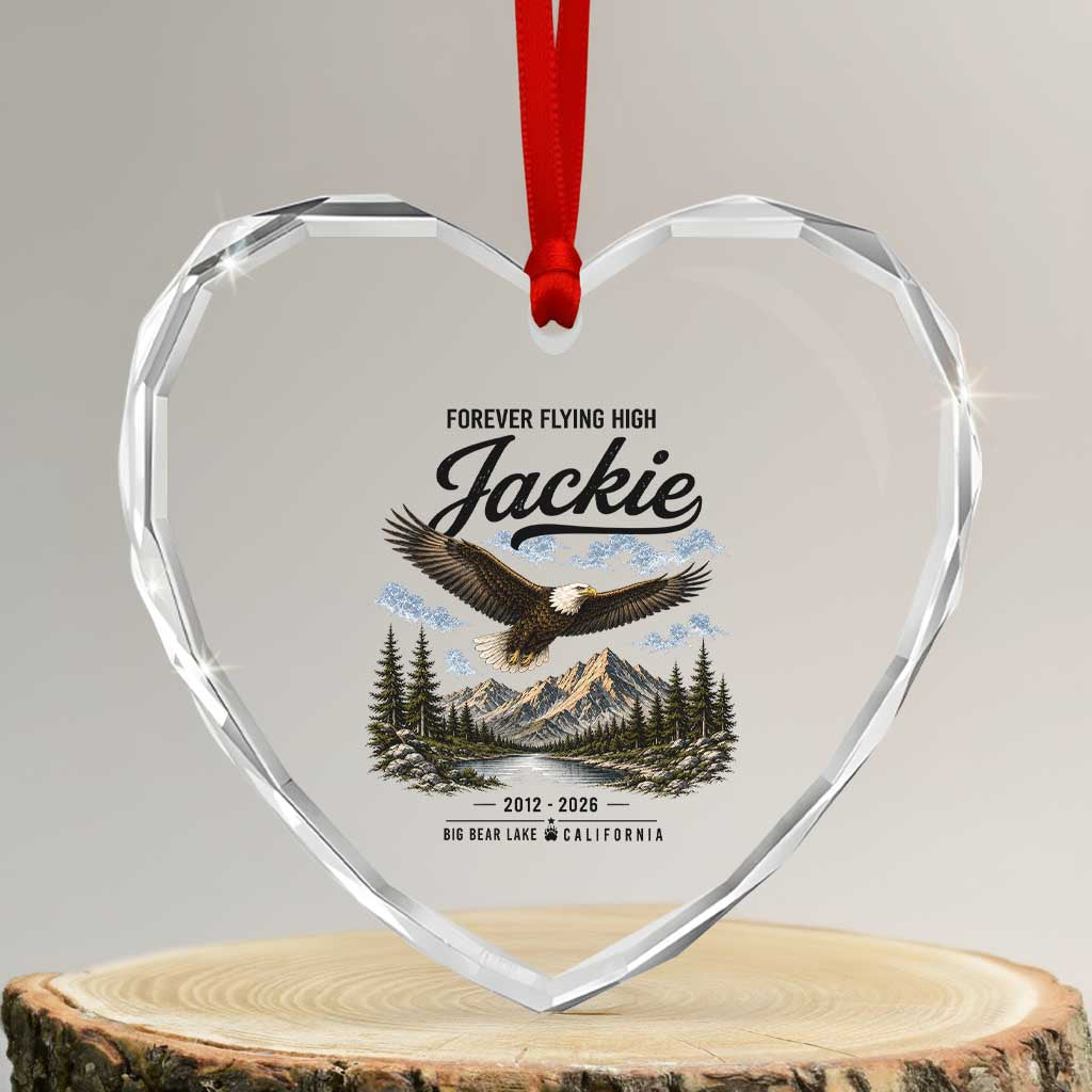 Jackie Bald Eagle Memorial Tribute Heart Crystal Glass Ornament Forever Flying High Big Bear California 2012 2026 TS11 Transparent Glass 3'' Heart Print Your Wear