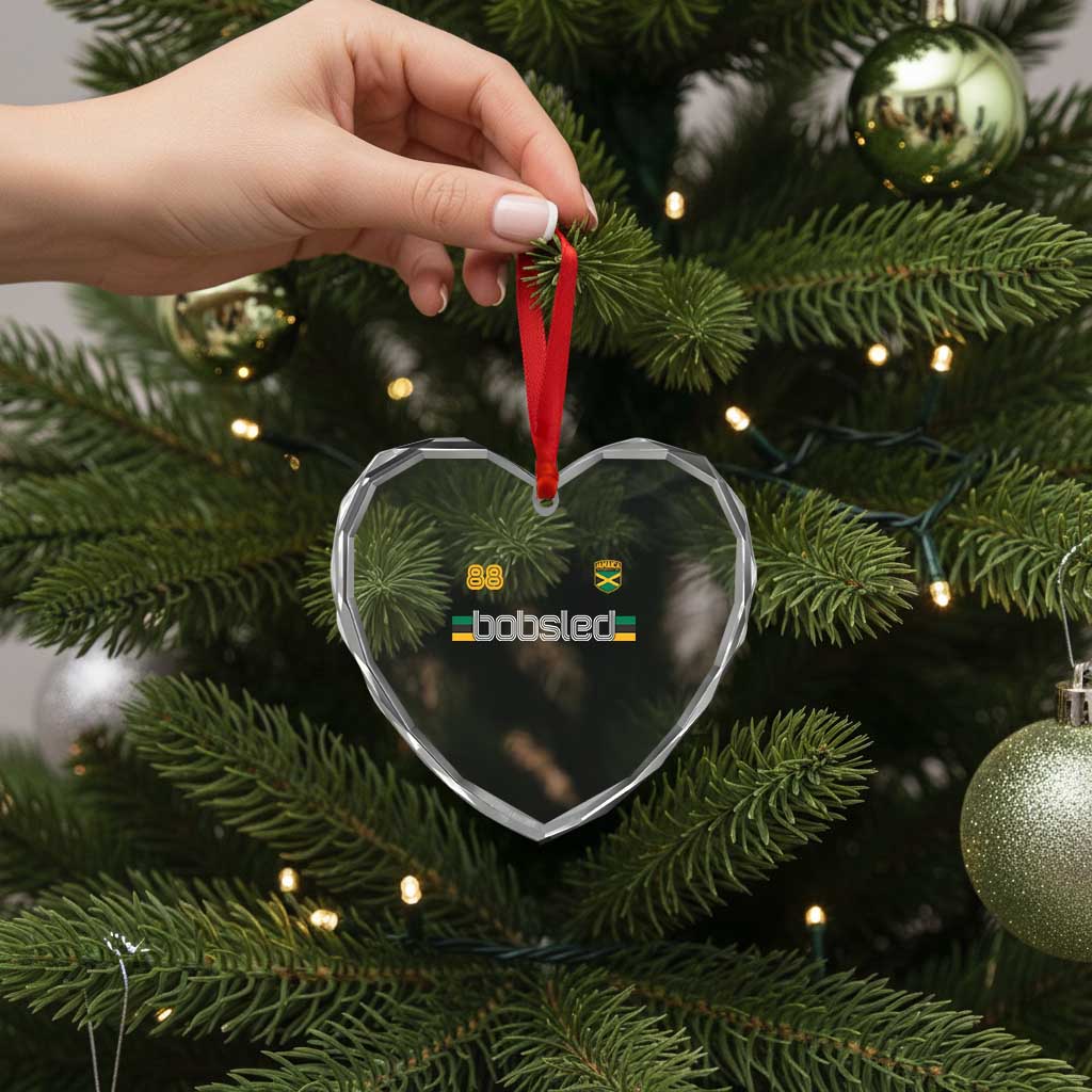 Jamaica Bobsled 1988 Sports Jersey Style Heart Crystal Glass Ornament Retro Winter Games Team Island Jamaican Pride