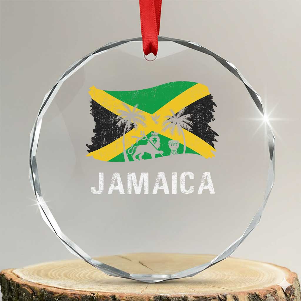 Jamaica Crystal Glass Ornament Retro Vintage Jamaican Pride Flag Lion Of Judah TS10 Transparent Glass 3'' Circle Print Your Wear