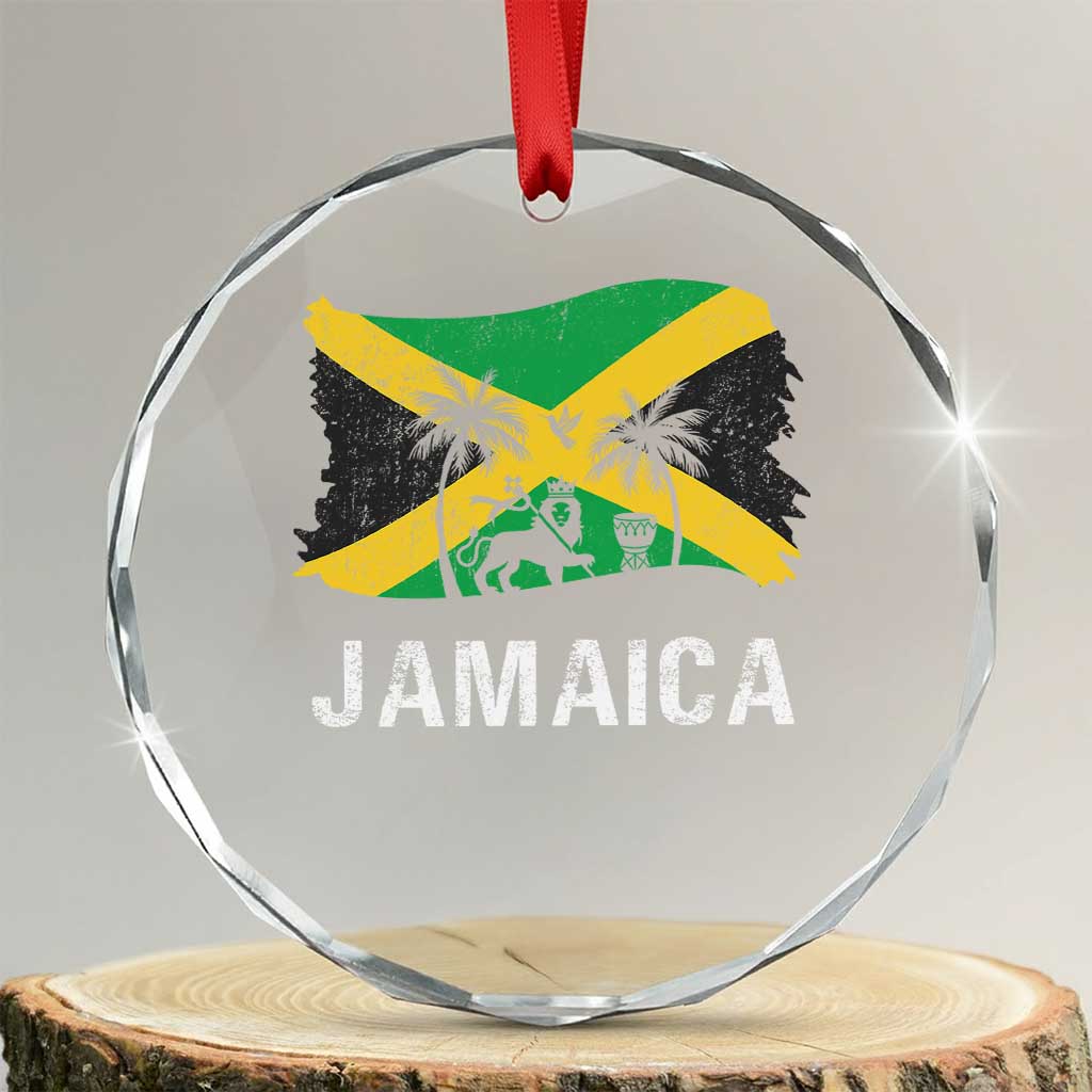 Jamaica Crystal Glass Ornament Retro Vintage Jamaican Pride Flag Lion Of Judah TS10 Transparent Glass 3'' Circle Print Your Wear