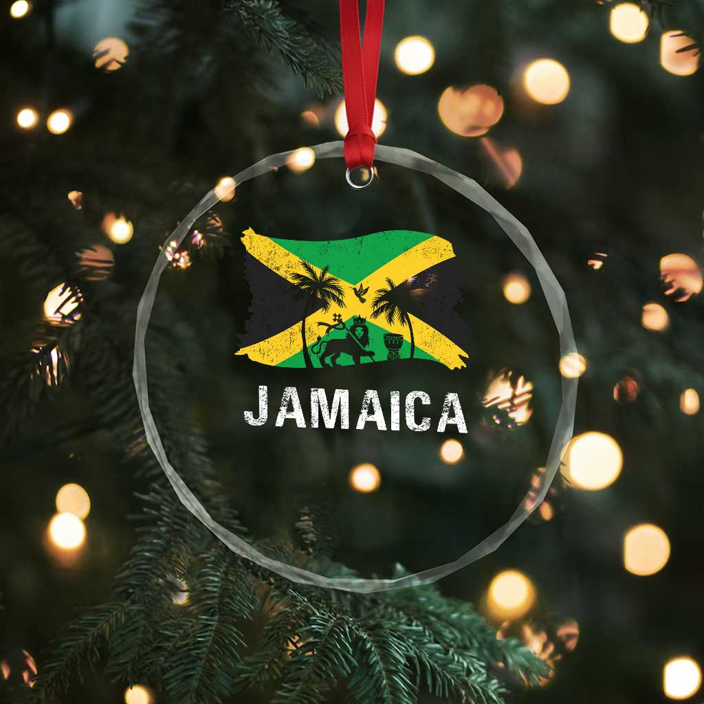 Jamaica Crystal Glass Ornament Retro Vintage Jamaican Pride Flag Lion Of Judah TS10 Print Your Wear