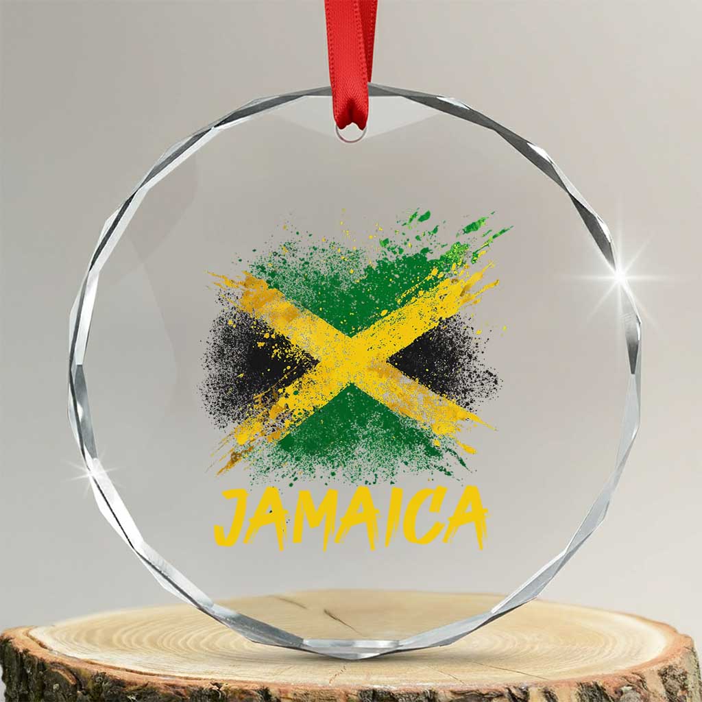 Jamaica Crystal Glass Ornament Retro Vintage Watercolors Sport Jamaican Flag TS10 Transparent Glass 3'' Circle Print Your Wear