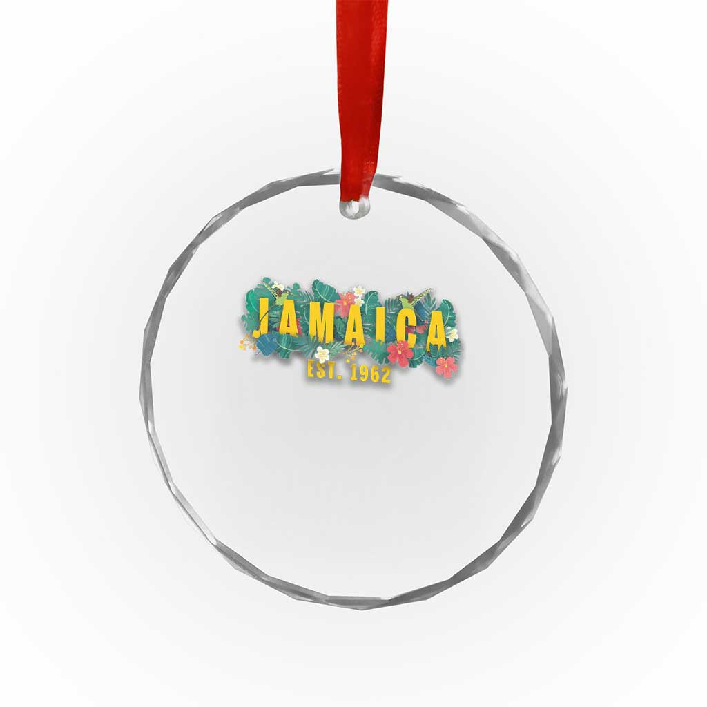 Jamaica Est 1962 Tropical Independence Crystal Glass Ornament Doctor Bird and Hibiscus Botanical Travel Souvenir TS02 Print Your Wear