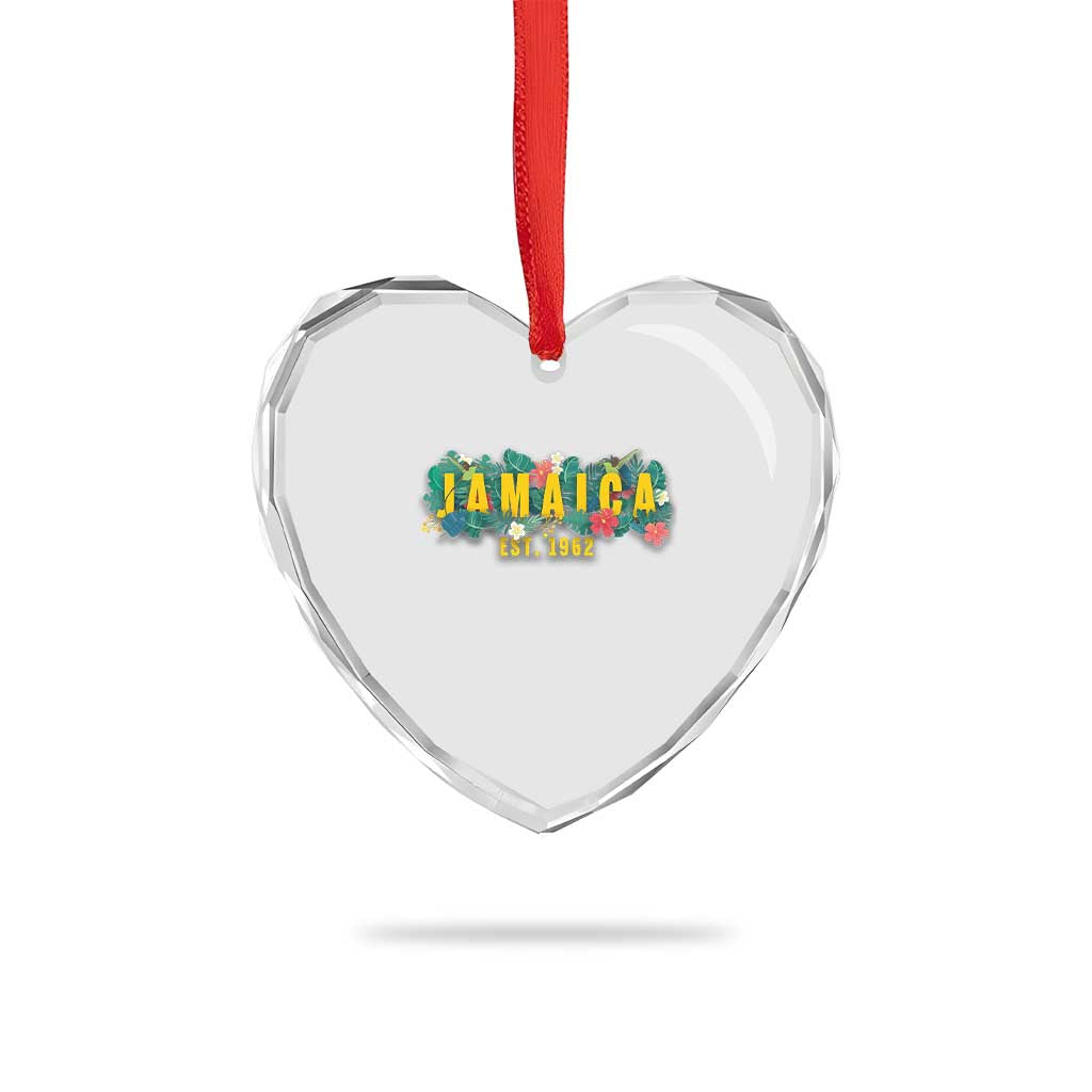 Jamaica Est 1962 Tropical Independence Heart Crystal Glass Ornament Doctor Bird and Hibiscus Botanical Travel Souvenir TS02 Print Your Wear