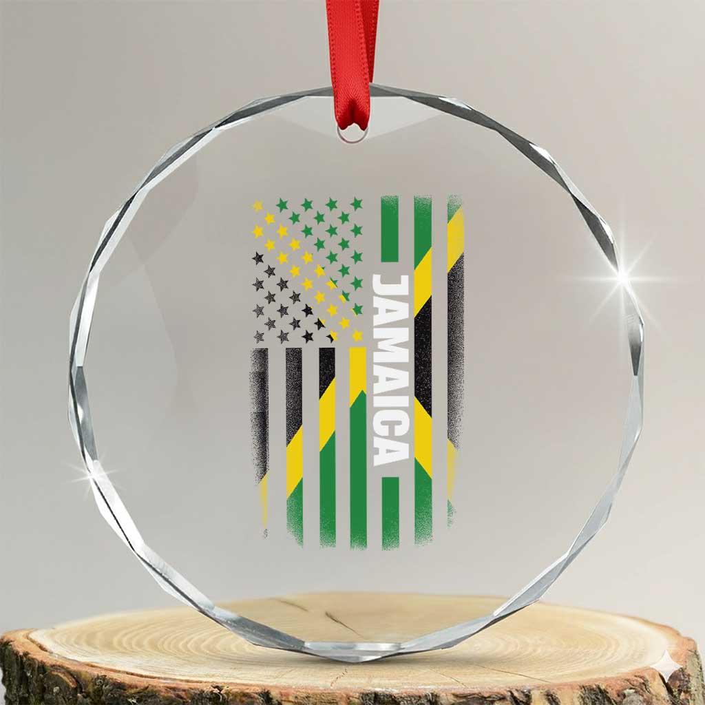 Jamaican American Flag Crystal Glass Ornament Distressed Jamaica America Usa Flag TS10 Transparent Glass 3'' Circle Print Your Wear