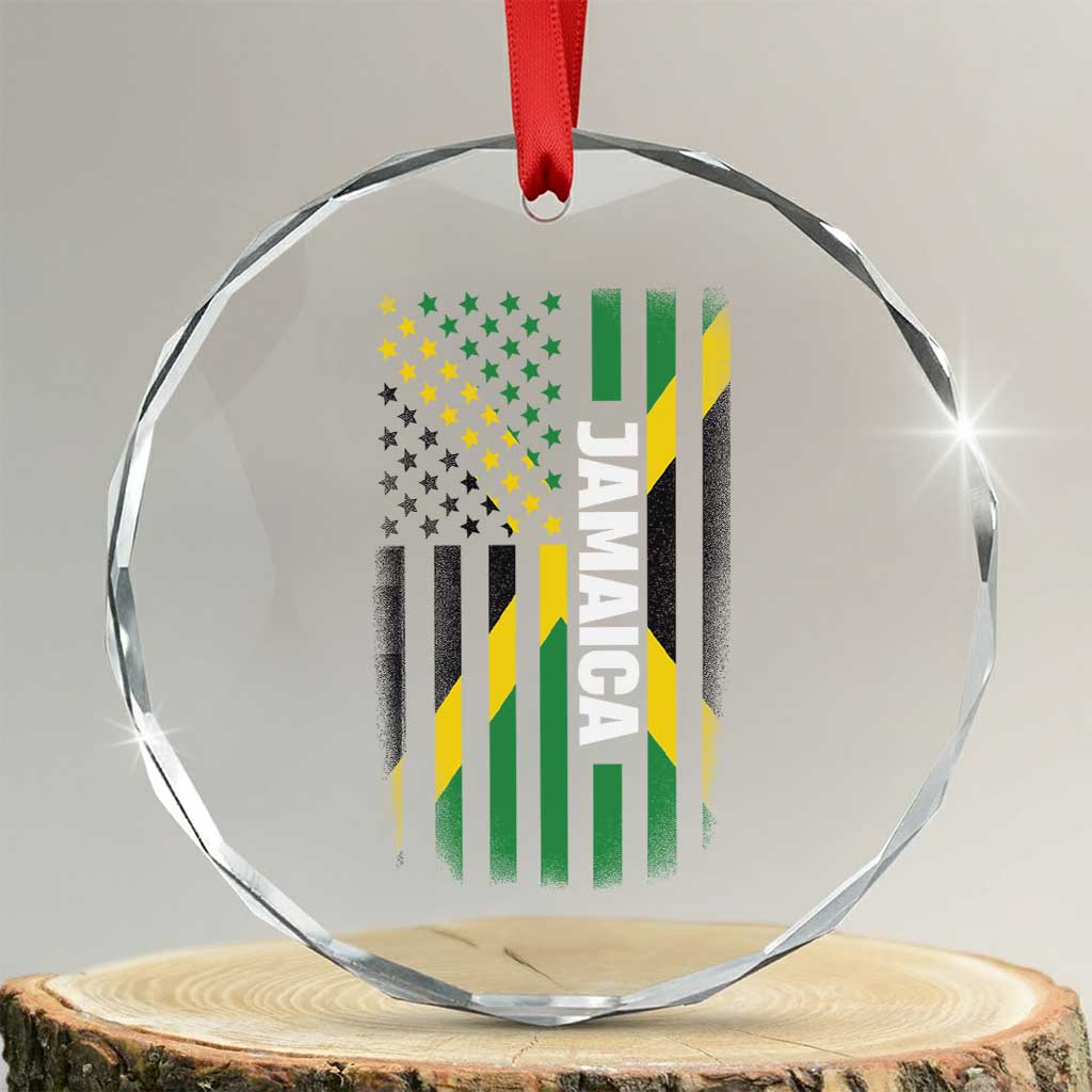 Jamaican American Flag Crystal Glass Ornament Distressed Jamaica America Usa Flag TS10 Transparent Glass 3'' Circle Print Your Wear