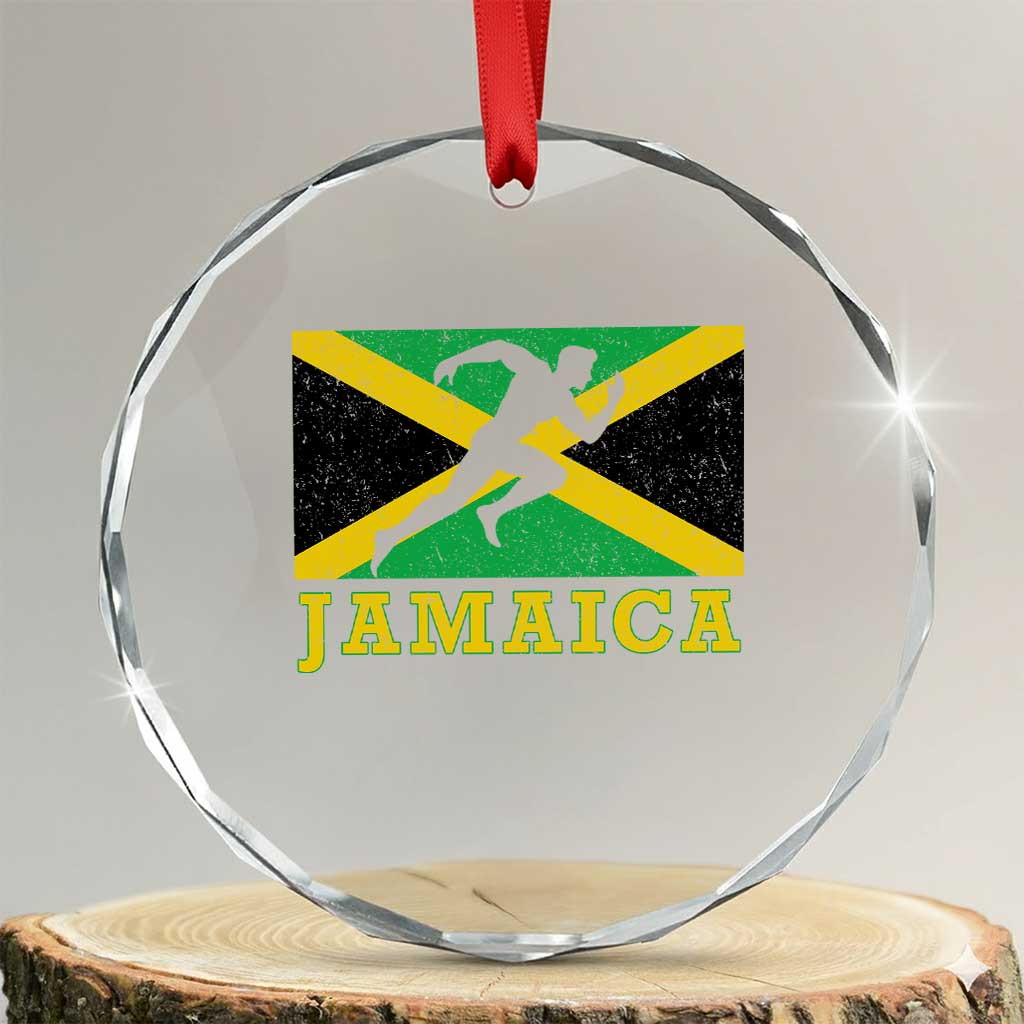 Jamaican Flag Track And Field Crystal Glass Ornament Retro Vintage Jamaica Runner Track Team TS10 Transparent Glass 3'' Circle Print Your Wear