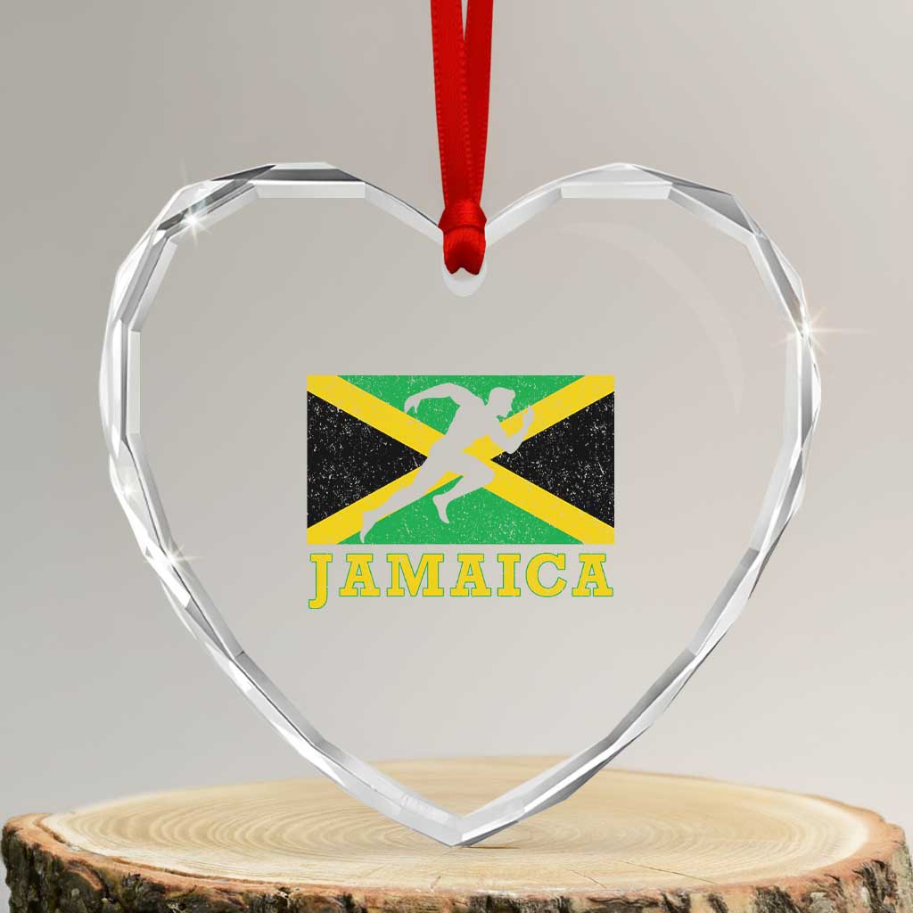 Jamaican Flag Track And Field Heart Crystal Glass Ornament Retro Vintage Jamaica Runner Track Team TS10 Transparent Glass 3'' Heart Print Your Wear